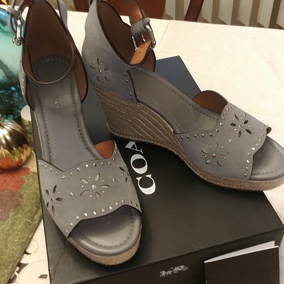 COACH Wedge Suede Sandals - Picture 2 of 8